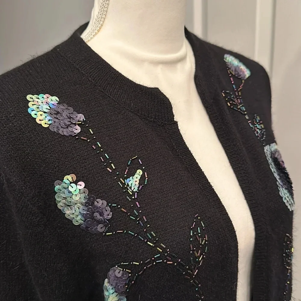 Vintage Victor Costa Occasion Black Long Cardigan with Sequins/Beads Women’s Med